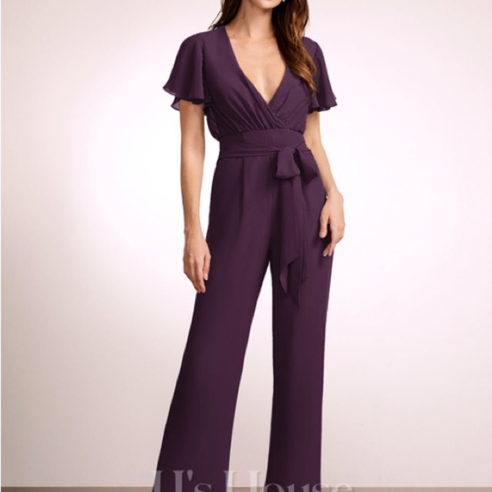 Floor-Length V-Neck Chiffon Jumpsuit